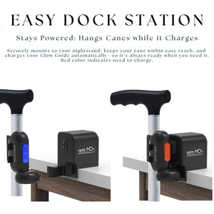Easy dock station for canes with charging feature on a white background