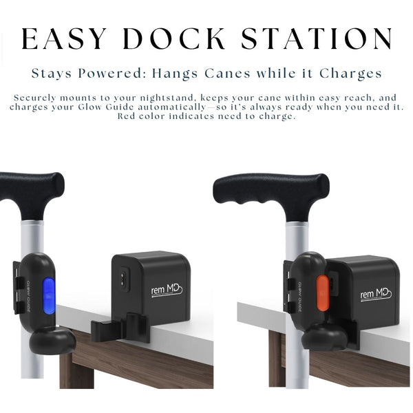 Easy dock station for canes with charging feature on a white background