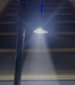 the bottom of Glow Guide has LEDs to brightly illuminate paths with motion sensor and dark sensor.  Hands-free the light comes on automatically with movement so no need to hold a flashlight.