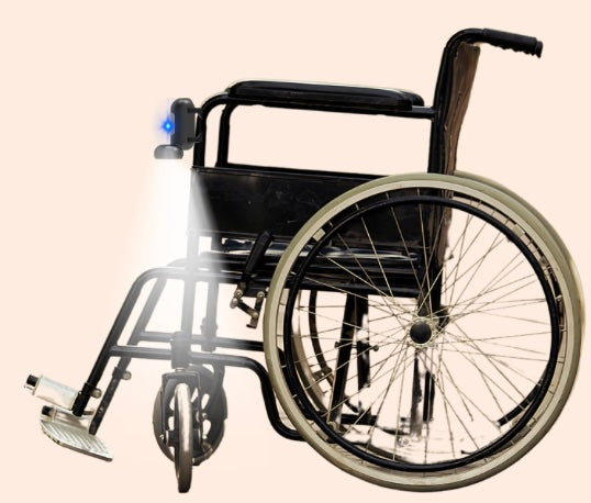 wheelchair with Glow Guide attachment